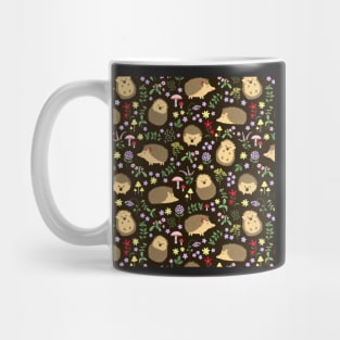 Hedgehogs amid woodland plants and flowers Mug